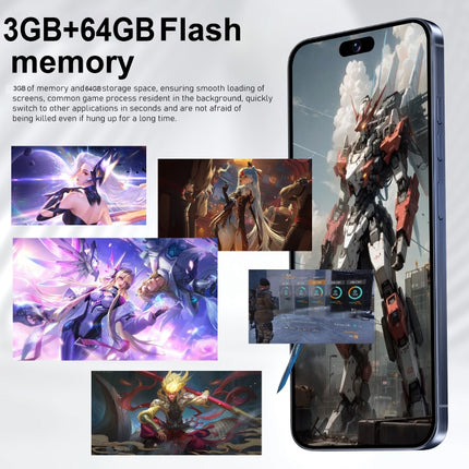 VD1 / i15 Pro Max, 6.8 inch Screen, Face Identification, Android 10.0 MTK6753 Octa Core, Network: 4G, Dual SIM, 3GB+64GB