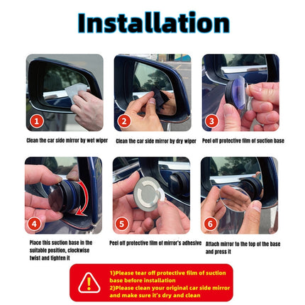 3R 3R-357 Car Suction Cup Auxiliary Side View Mirror Round Blind Spot Mirror