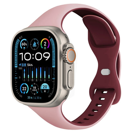 Two Color Slim Butterfly Buckle Silicone Watch Band, For Apple Watch SE 2023 40mm, For Apple Watch Ultra 2 49mm, For Apple Watch Series 9 45mm