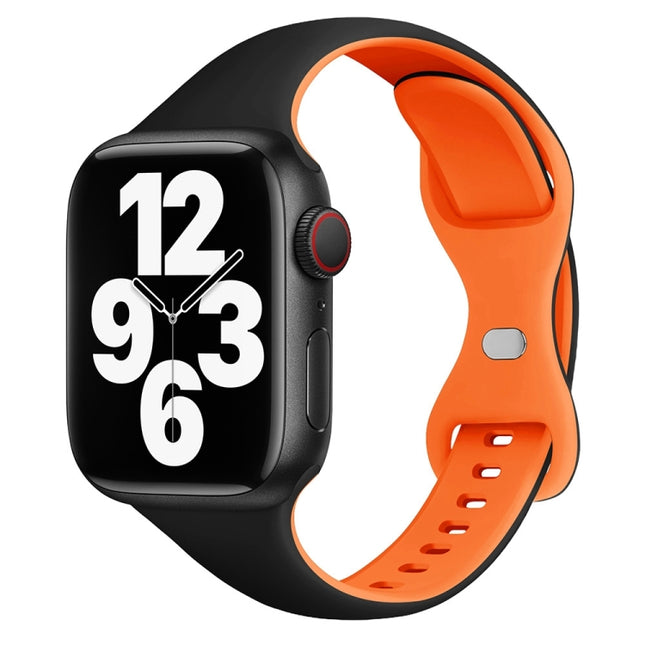 Two Color Slim Butterfly Buckle Silicone Watch Band, For Apple Watch Series 8 45mm, For Apple Watch SE 2022 44mm, For Apple Watch SE 2022 40mm
