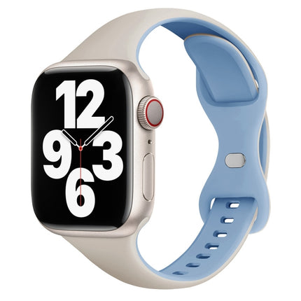 Two Color Slim Butterfly Buckle Silicone Watch Band, For Apple Watch Series 8 45mm, For Apple Watch SE 2022 44mm, For Apple Watch SE 2022 40mm