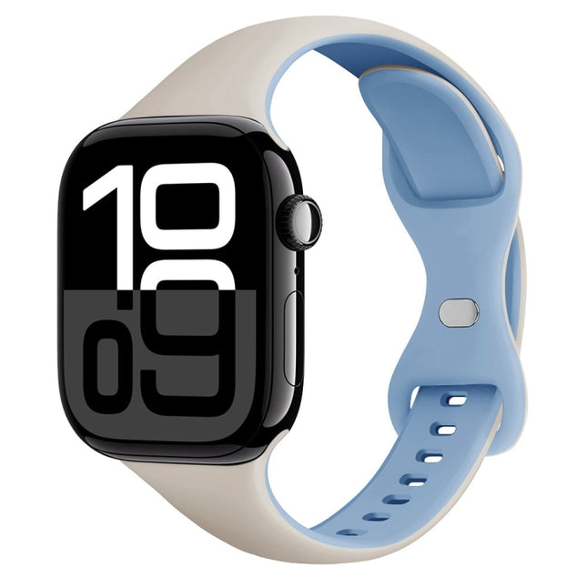 Two Color Slim Butterfly Buckle Silicone Watch Band, For Apple Watch Series 10 46mm, For Apple Watch Series 10 42mm, For Apple Watch SE 2023 44mm