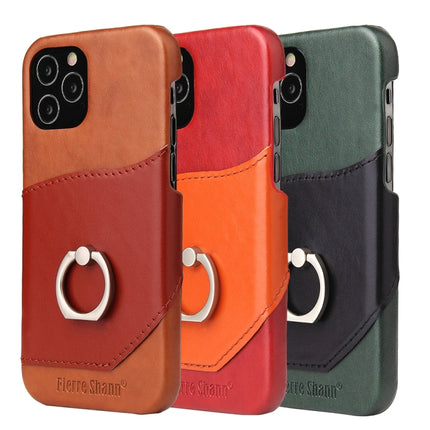 Fierre Shann Oil Wax Texture Genuine Leather Back Cover Case with 360 Degree Rotation Holder & Card Slot, For iPhone 12 Pro Max, For iPhone 12 / 12 Pro, For iPhone 12 mini