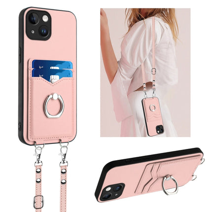 R20 Crossbody Rope Ring Card Holder Phone Case, For iPhone 15 Pro Max, For iPhone 15 Pro, For iPhone 15 Plus, For iPhone 15