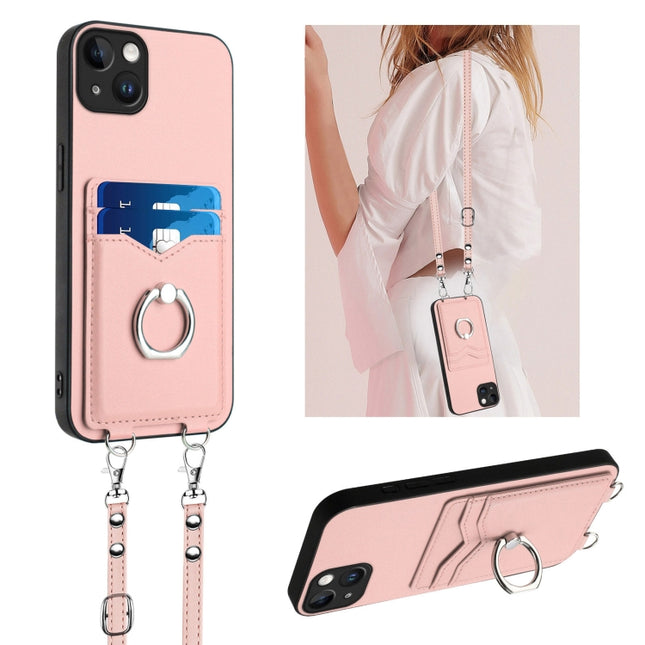R20 Crossbody Rope Ring Card Holder Phone Case, For iPhone 14 Plus, For iPhone 14, For iPhone 14 Pro, For iPhone 14 Pro Max