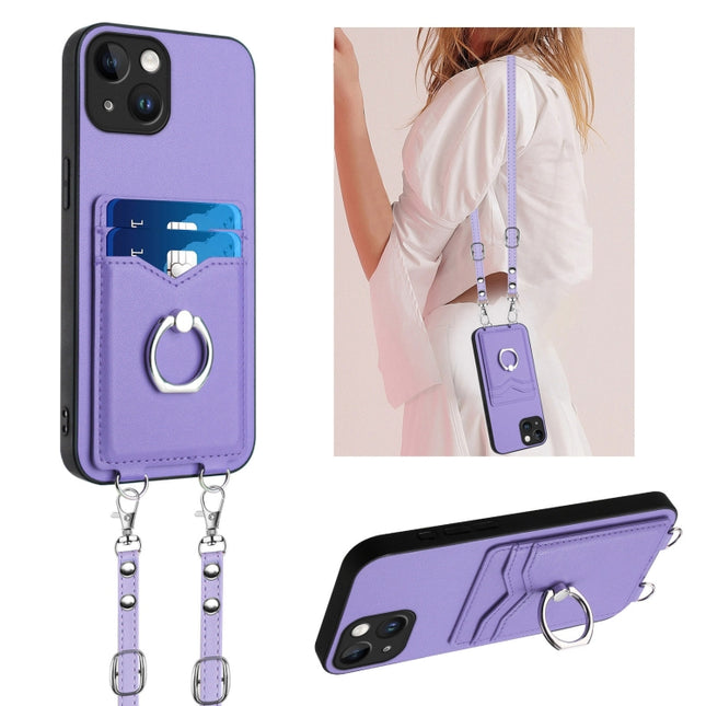 R20 Crossbody Rope Ring Card Holder Phone Case, For iPhone 13 mini, For iPhone 12, For iPhone 12 Pro Max, For iPhone 12 Pro