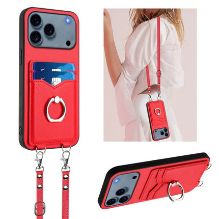 R20 Crossbody Rope Ring Card Holder Phone Case, For iPhone 18 Pro / 17 Pro, For iPhone 18 Pro Max / 17 Pro Max, For iPhone 17, For iPhone Air