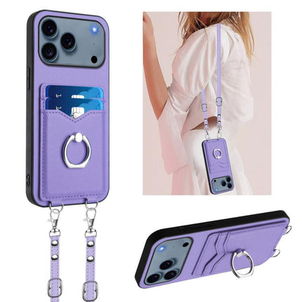 R20 Crossbody Rope Ring Card Holder Phone Case, For iPhone 18 Pro / 17 Pro, For iPhone 18 Pro Max / 17 Pro Max, For iPhone 17, For iPhone Air