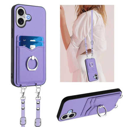R20 Crossbody Rope Ring Card Holder Phone Case, For iPhone 18 Pro / 17 Pro, For iPhone 18 Pro Max / 17 Pro Max, For iPhone 17, For iPhone Air