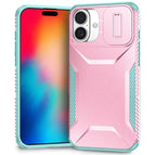 For iPhone 16 / Pink + Grey Green