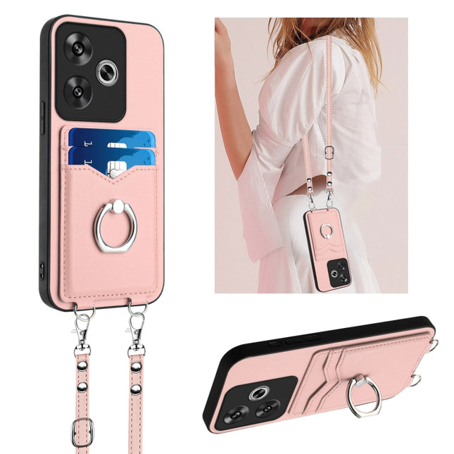 R20 Crossbody Rope Ring Card Holder Phone Case, For Xiaomi Redmi Turbo 3, For Xiaomi Redmi A3 4G Global, For Xiaomi Redmi Note 13 Pro 4G Global, For Xiaomi Redmi Note 13 4G Global