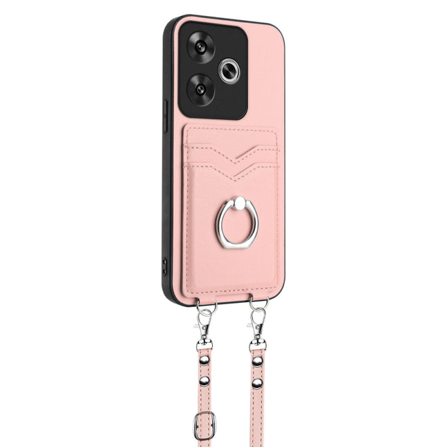 R20 Crossbody Rope Ring Card Holder Phone Case, For Xiaomi Redmi Turbo 3, For Xiaomi Redmi A3 4G Global, For Xiaomi Redmi Note 13 Pro 4G Global, For Xiaomi Redmi Note 13 4G Global