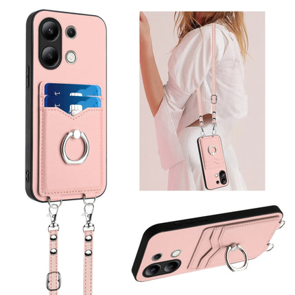 R20 Crossbody Rope Ring Card Holder Phone Case, For Xiaomi Redmi Turbo 3, For Xiaomi Redmi A3 4G Global, For Xiaomi Redmi Note 13 Pro 4G Global, For Xiaomi Redmi Note 13 4G Global