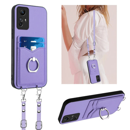 R20 Crossbody Rope Ring Card Holder Phone Case, For Xiaomi Redmi Note 12S 4G Global, For Xiaomi Redmi Note 12 4G Global, For Xiaomi Redmi Note 12 Turbo, For Xiaomi Redmi Note 12 Pro+ 5G