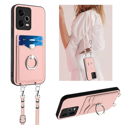R20 Crossbody Rope Ring Card Holder Phone Case, For Xiaomi Redmi Note 12 Pro 5G, For Xiaomi Redmi Note 12 Pro Speed, For Xiaomi Redmi Note 12 5G Global, For Xiaomi Redmi 12C / 11A