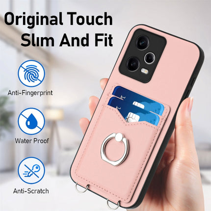 R20 Crossbody Rope Ring Card Holder Phone Case, For Xiaomi Redmi Note 12 Pro 5G, For Xiaomi Redmi Note 12 Pro Speed, For Xiaomi Redmi Note 12 5G Global, For Xiaomi Redmi 12C / 11A