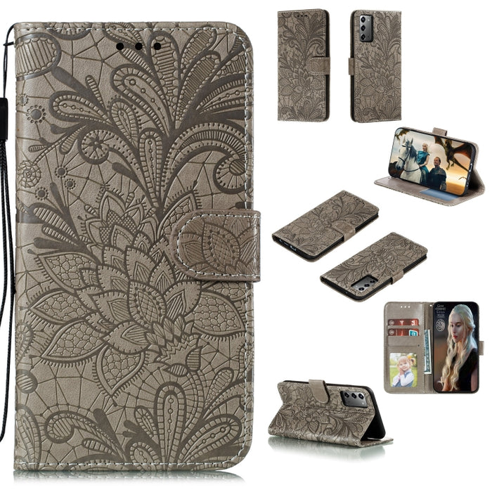 Lace Flower Horizontal Flip Leather Case with Holder & Card Slots & Wallet & Photo Frame, For Samsung Galaxy Note20, For Samsung Galaxy Note20 Ultra