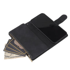 Multifunktionale Retro-Lederhülle im Querformat mit Kartenfach und Halter, Reißverschluss-Geldbörse, Bilderrahmen und Trageband, für iPhone 12 Pro Max, für iPhone 12/12 Pro, für iPhone 12 Mini, für Samsung Galaxy A11, für Samsung Galaxy A21s