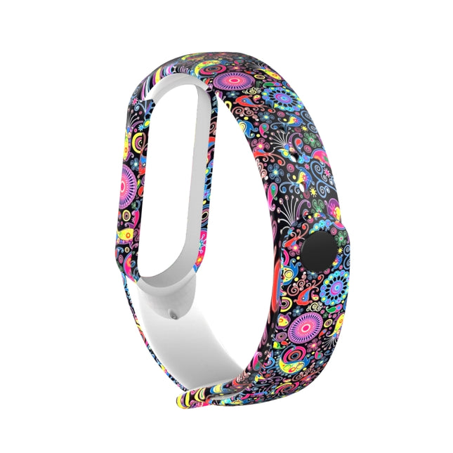 For Xiaomi Mi Band 5 TPU Replacement Strap Watchband, Peacock, Splash Ink, Skull, Butterflies, Colorful Skull, Facebook, Birds and Flowers, Blue Rose, Flamingo, Dog Paw, Stripe, Grass, Yellow Leopard, Gorgeous Starry Sky, Red Lips