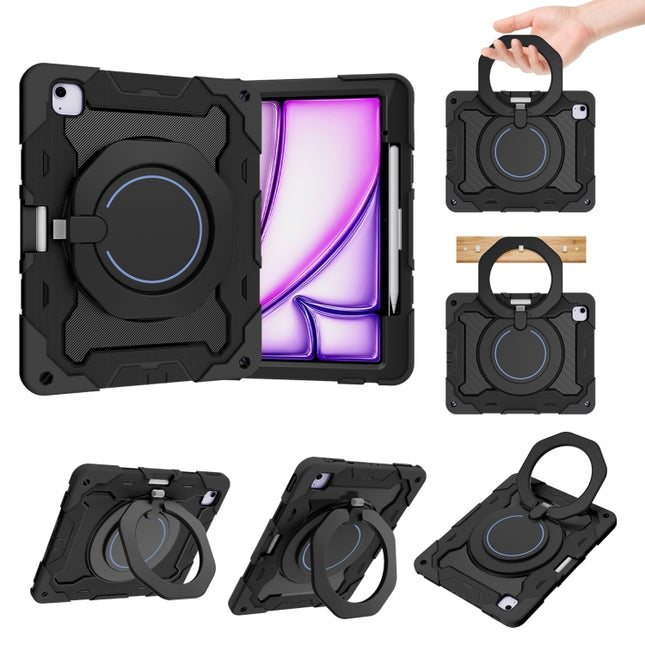 Armor Portable Rotating Ring Holder Silicone Tablet Case with Pen Slot, For iPad Air 13 2024 / 2025 / 2026, For iPad Air 11 2024 / 2025 / 2026, For iPad Pro 13 2025 / 2024, For iPad Pro 11 2025 / 2024