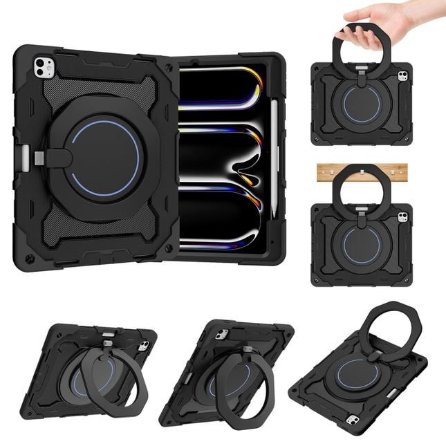 Armor Portable Rotating Ring Holder Silicone Tablet Case with Pen Slot, For iPad Air 13 2024 / 2025 / 2026, For iPad Air 11 2024 / 2025 / 2026, For iPad Pro 13 2025 / 2024, For iPad Pro 11 2025 / 2024