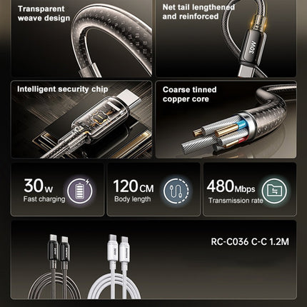 REMAX RC-C036 1.2m 30W Type-C to Type-C Transparent Braided Fast Charging Cable, Type-C to Type-C