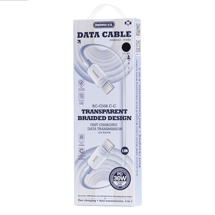 REMAX RC-C036 1.2m 30W Type-C to Type-C Transparent Braided Fast Charging Cable, Type-C to Type-C
