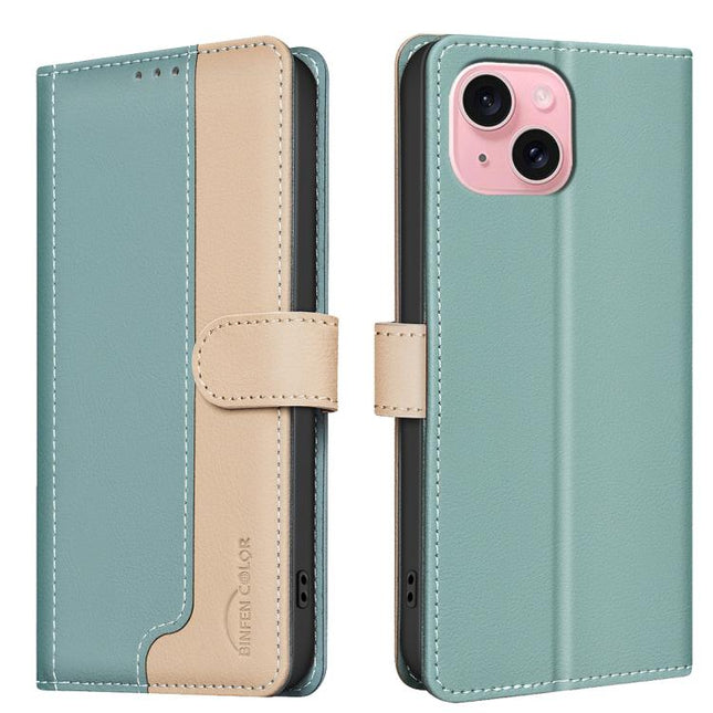 Color Matching RFID Anti-theft Leather Phone Case, For iPhone 16, For iPhone 15 Pro Max, For iPhone 15 Pro, For iPhone 15 Plus / 14 Plus