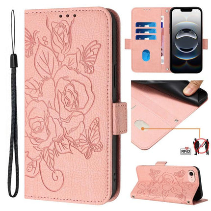 Embossed Rose RFID Anti-theft Leather Phone Case