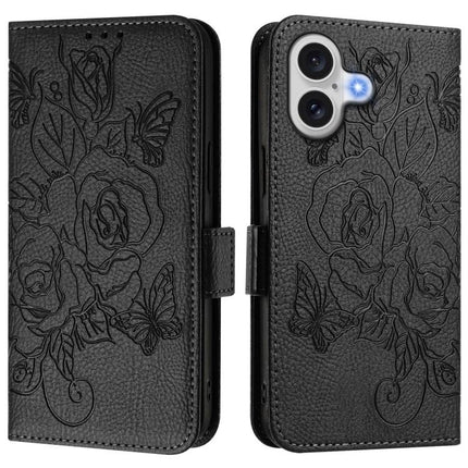 Embossed Rose RFID Anti-theft Leather Phone Case, For iPhone 17 Pro Max, For iPhone 17 Pro, For iPhone 17, For iPhone Air