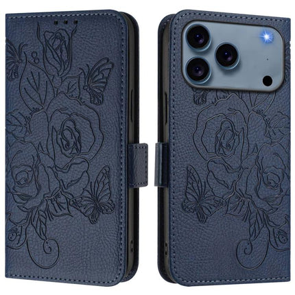 Embossed Rose RFID Anti-theft Leather Phone Case, For iPhone 17 Pro Max, For iPhone 17 Pro, For iPhone 17, For iPhone Air