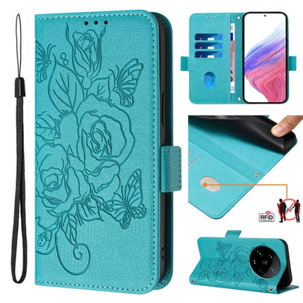 Embossed Rose RFID Anti-theft Leather Phone Case, For Xiaomi 14 Ultra 5G Global, For Xiaomi 14 Pro 5G, For Xiaomi 14 5G, For Xiaomi 13 Ultra