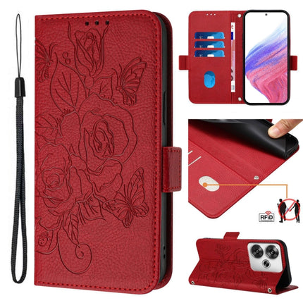 Embossed Rose RFID Anti-theft Leather Phone Case, For Xiaomi 14T Pro, For Xiaomi 14T, For Xiaomi Poco F6 5G, For Xiaomi Poco X6 Neo 5G
