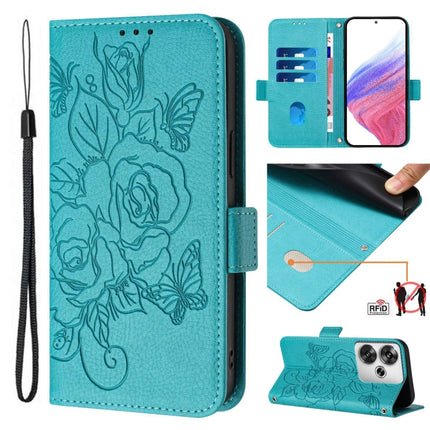 Embossed Rose RFID Anti-theft Leather Phone Case, For Xiaomi 14T Pro, For Xiaomi 14T, For Xiaomi Poco F6 5G, For Xiaomi Poco X6 Neo 5G