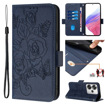 Embossed Rose RFID Anti-theft Leather Phone Case, For Xiaomi 14T Pro, For Xiaomi 14T, For Xiaomi Poco F6 5G, For Xiaomi Poco X6 Neo 5G