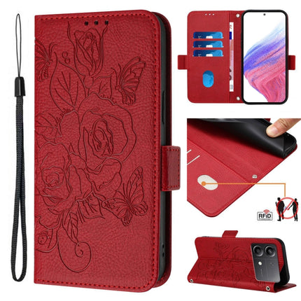 Embossed Rose RFID Anti-theft Leather Phone Case, For Xiaomi 14T Pro, For Xiaomi 14T, For Xiaomi Poco F6 5G, For Xiaomi Poco X6 Neo 5G