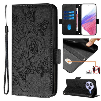 Embossed Rose RFID Anti-theft Leather Phone Case, For Xiaomi 15T Pro 5G, For Xiaomi 15T 5G, For Xiaomi Civi 5 Pro 5G, For Xiaomi 15S Pro 5G