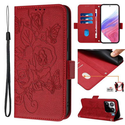 Embossed Rose RFID Anti-theft Leather Phone Case, For Xiaomi 15T Pro 5G, For Xiaomi 15T 5G, For Xiaomi Civi 5 Pro 5G, For Xiaomi 15S Pro 5G