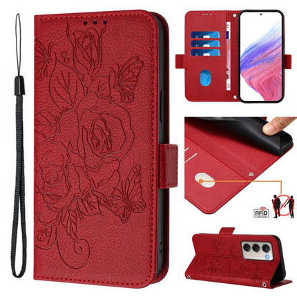 Embossed Rose RFID Anti-theft Leather Phone Case, For Xiaomi 17 Max 5G, For Xiaomi 17T Pro 5G, For Xiaomi Poco M7 4G 169mm, For Redmi 15 5G Global / 15 4G SEA 169.5mm