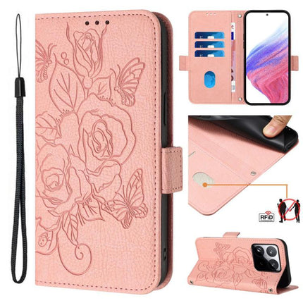 Embossed Rose RFID Anti-theft Leather Phone Case, For Xiaomi 15T Pro 5G, For Xiaomi 15T 5G, For Xiaomi Civi 5 Pro 5G, For Xiaomi 15S Pro 5G