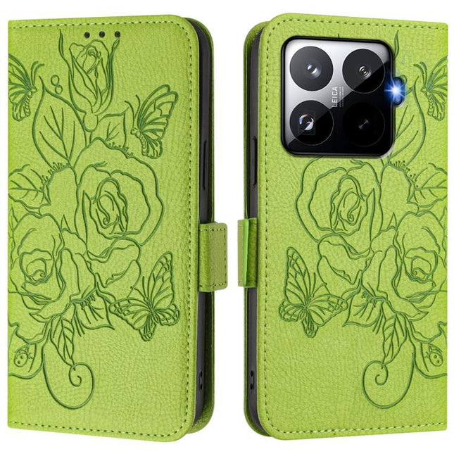 Embossed Rose RFID Anti-theft Leather Phone Case, For Xiaomi 15T Pro 5G, For Xiaomi 15T 5G, For Xiaomi Civi 5 Pro 5G, For Xiaomi 15S Pro 5G
