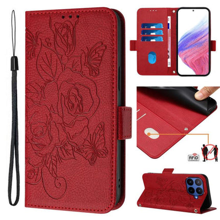 Embossed Rose RFID Anti-theft Leather Phone Case, For Xiaomi 17 Max 5G, For Xiaomi 17T Pro 5G, For Xiaomi Poco M7 4G 169mm, For Redmi 15 5G Global / 15 4G SEA 169.5mm