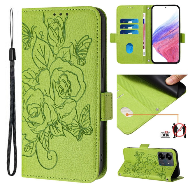 Embossed Rose RFID Anti-theft Leather Phone Case, For Redmi 13C 4G Global / Xiaomi Poco C65, For Redmi Note 13 4G Global, For Redmi K70E / Xiaomi Poco X6 Pro, For Redmi Note 13 Pro 5G Global