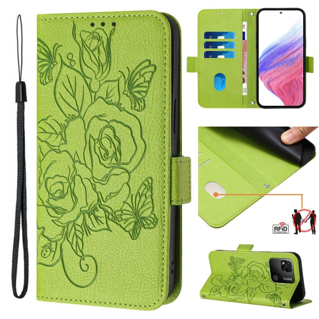 Embossed Rose RFID Anti-theft Leather Phone Case, For Redmi 10A / 9C, For Redmi 10 4G 2021 / 2022 Global, For Redmi K40 / K40 Pro, For Redmi Note 9 Pro 4G / 9S 4G / 9 Pro Max