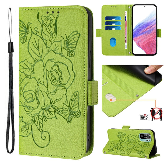 Embossed Rose RFID Anti-theft Leather Phone Case, For Redmi Note 10 4G / Note 10S 4G, For Redmi Note 11 Pro+ 5G European, For Redmi 10C / Xiaomi Poco C40, For Redmi Note 11S 5G / Xiaomi Poco M4 Pro 5G