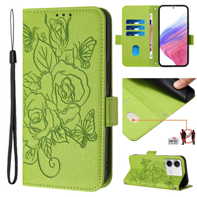 Embossed Rose RFID Anti-theft Leather Phone Case, For Redmi Note 13 5G Global, For Redmi Note 13 Pro+ 5G Global, For Redmi K60 Ultra / Xiaomi 13T / 13T Pro, For Redmi 12 5G / 4G Global / Note 12R