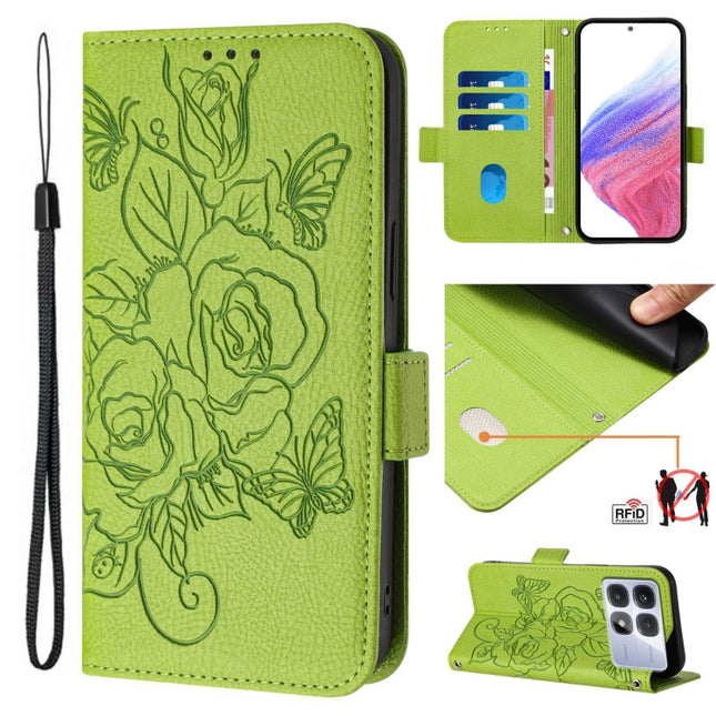 Embossed Rose RFID Anti-theft Leather Phone Case, For Redmi K70 Ultra 5G Global, For Redmi 13 4G / Note 13R, For Redmi A3 / Xiaomi Poco C61 4G Global, For Redmi Note 13 Pro 4G Global