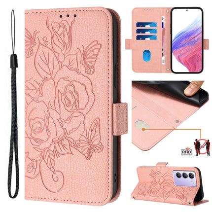 Embossed Rose RFID Anti-theft Leather Phone Case, For vivo iQOO Z9 / iQOO Z9 Turbo, For vivo Y200e 5G, For vivo V30 Lite 5G India / V40 SE 5G, For vivo Y100 5G / T3 5G IDN