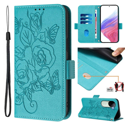 Embossed Rose RFID Anti-theft Leather Phone Case, For vivo V40 Lite 5G IDN, For vivo iQOO Z9s 5G / V40e 5G India, For vivo Y300 Pro, For vivo iQOO Z9s Pro 5G / T3 Pro 5G India