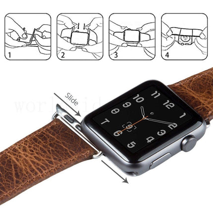 Round Tail Retro Crazy Horse Texture Genuine Leather Replacement Strap Watchband, For Apple Watch 5 & 4 44mm / 3 & 2 & 1 42mm, For Apple Watch Series 7 41mm / 6 & SE & 5 & 4 40mm / 3 & 2 & 1 38mm
